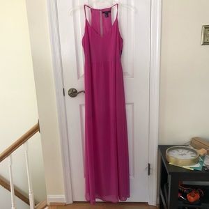 Neon Magenta Maxi Dress, Customized w/ Blue Accent